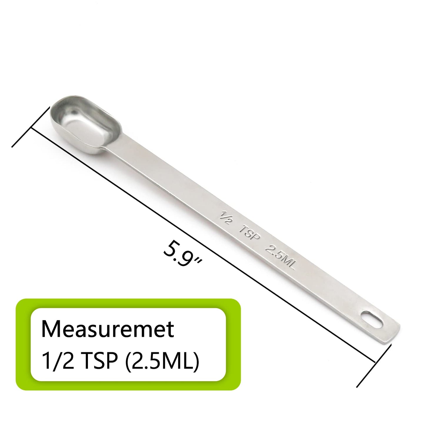 BERYLER 5PCS 1/2tsp (1/6tbsp, 2.5ml) Single Measuring Spoon, Stainless Steel Long Handle Individual Teaspoons Only