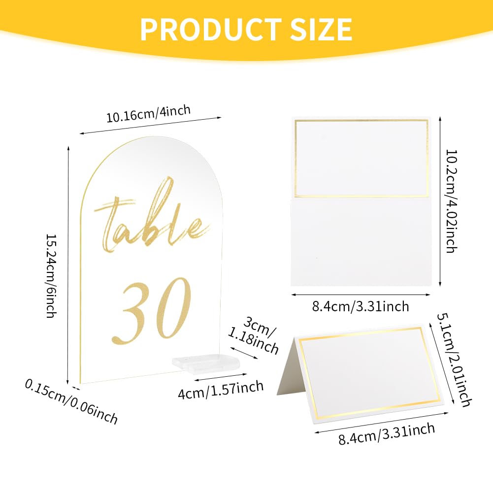 30 Sets Arch Wedding Table Numbers with Stands Gold Printed 1-30 Table Signs Clear Acrylic Table Number Display Stand for Wedding Reception Party Centerpieces Decor (4 x 6 Inch)