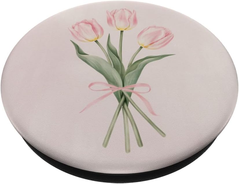 Aesthetic Pastel Floral Tulip Design Aesthetic Floral Pink Tulip Bouquet Pastel PopSockets Adhesive PopGrip