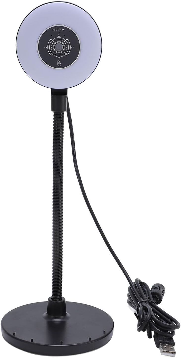 SASKATE 5MP Webcam with Fill Light Built in Mic AF Touch Control, Auto Focus USB Web Cam Bendable Rod, for Online