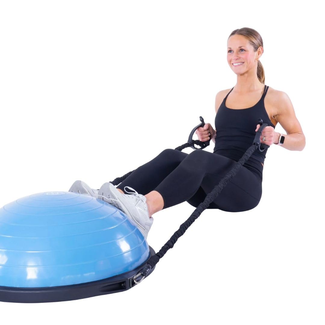 BOSU Pro Balance Trainer, Half-Ball Training Equipment, 300 lb Capacity, Stability Exercise Tool with Resistance Bands Non-Slip Base, Blue