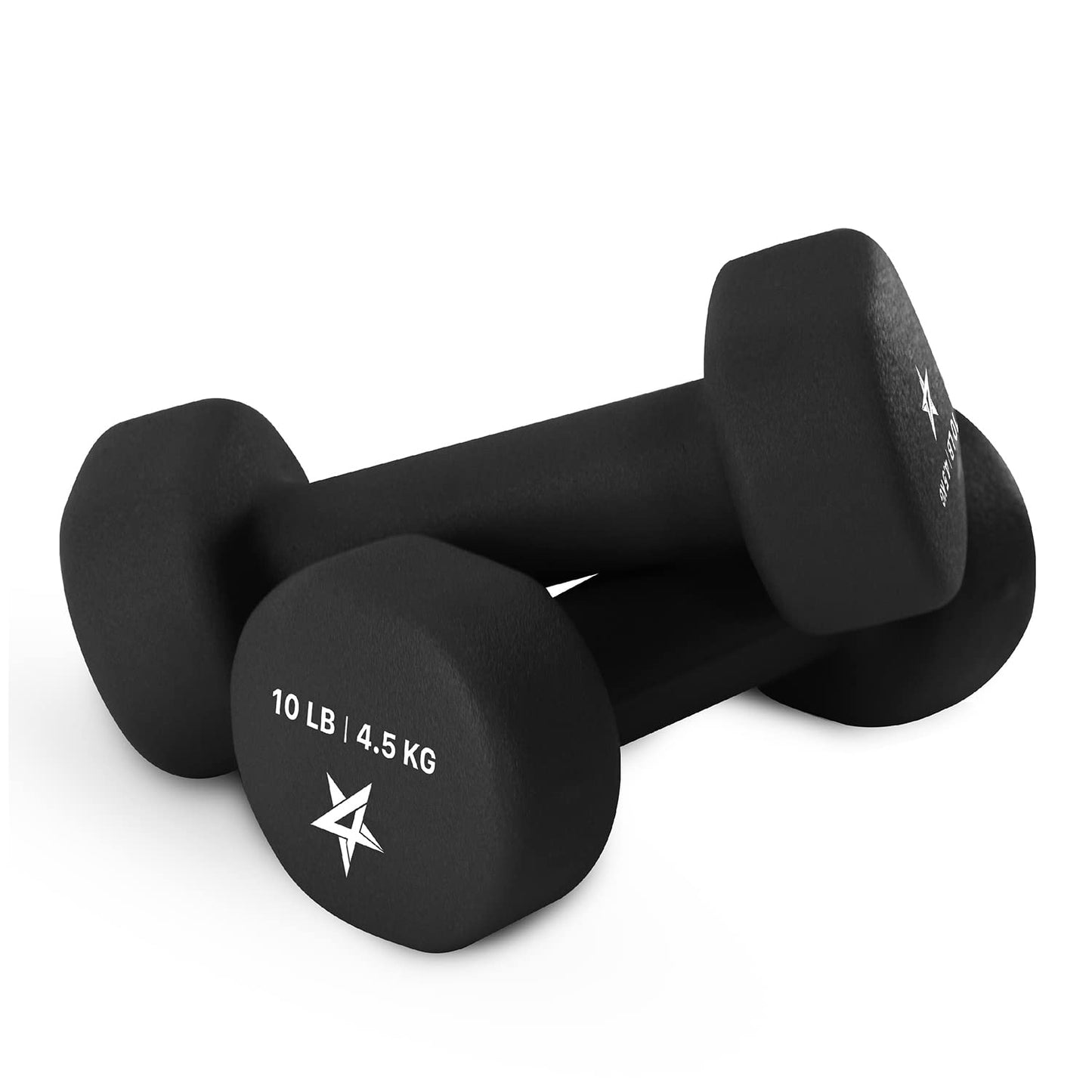 Yes4All Neoprene Coated Dumbbell Hand Weight Sets of 2 - Multiple Weight Options with 15 Colors, Anti-roll, Anti-Slip, Hexagon Shape, Black, 10 lb Pair