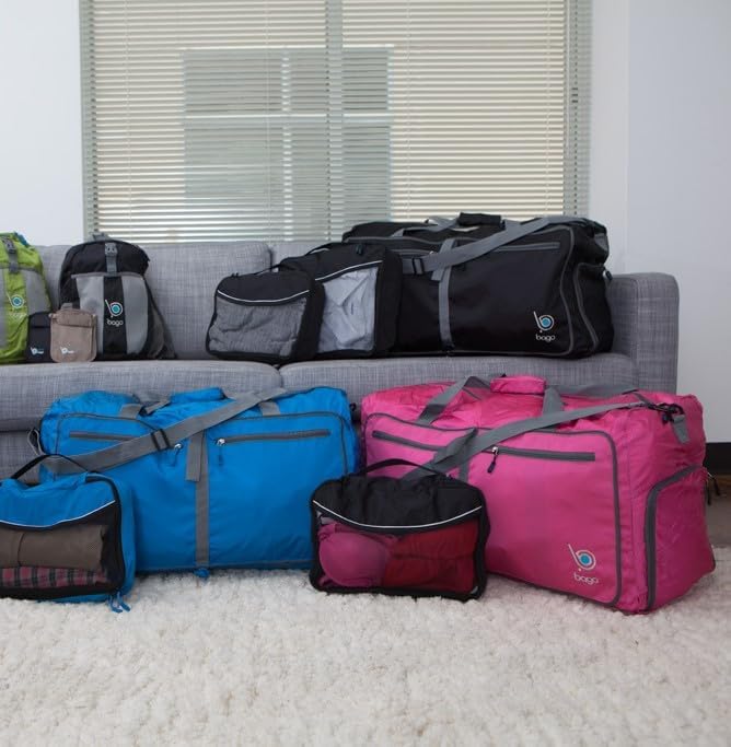 Bago Foldable Duffel Bags for Traveling Women & Men - 60L Medium Packable Duffle Bag for Travel with Shoe Compartment - Water Repellant, Heavy Duty, Lightweight Folding & Collapsible (Pink)