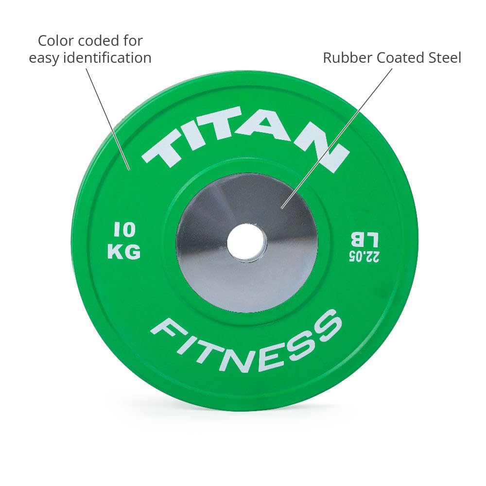 Titan Fitness Elite Olympic Bumper Plates, Competition Weight Plates, Rubber Rubber with Steel Insert (Green, 10 KG)