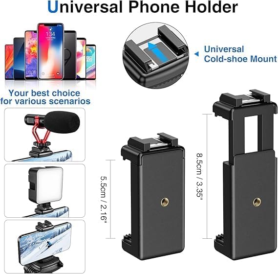 CAMOLO RIG 17-67.3 Inch Camera Tripod with Phone Holder, Camera Tripod Adjustable Height, Cold-Shoe Mount, Carrying Bag