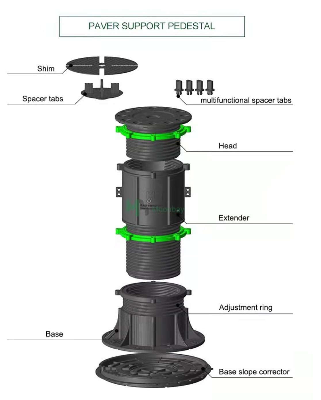 AP Adjustable Paver/Tile Pedestal .75"-7" Decking and Flooring., Black (AD2.5"-4")