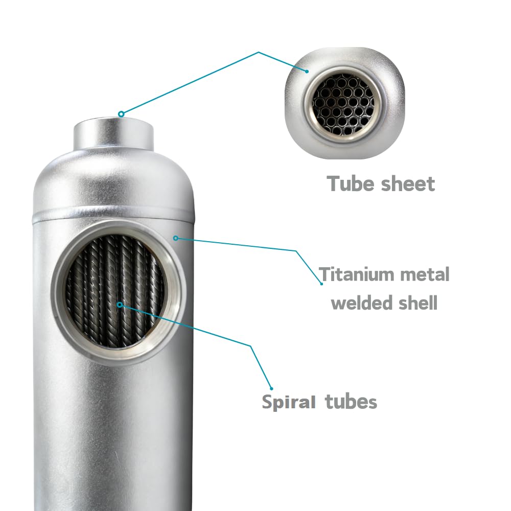 RIYI Shell and Tube Heat Exchanger 85kBtu Titanium Pool Heat Exchanger Ports Size 2 1/2"+ 4" NPT for 6600 Gallon for Spa/Solar/Swimming Pool (25ti-85kBtu-s)