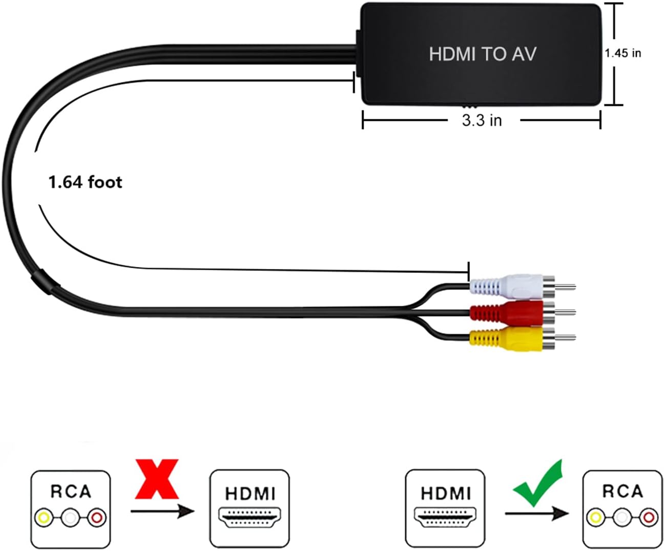 RuiPuo HDMI to AV Converter HDMI to Video Audio Adapter Supports PAL/NTSC Compatible for Roku Streaming Stick, Fire