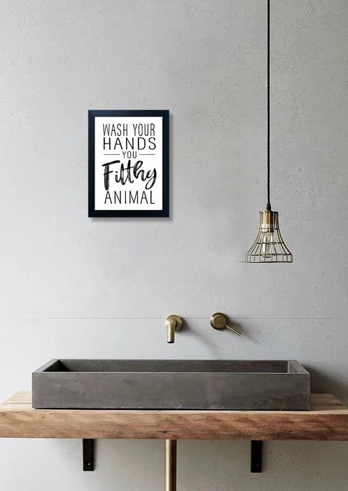 Bathroom Quotes Wall Decor | Black and White Canvas Art - Framed Toilet Decor for Kids' Washroom