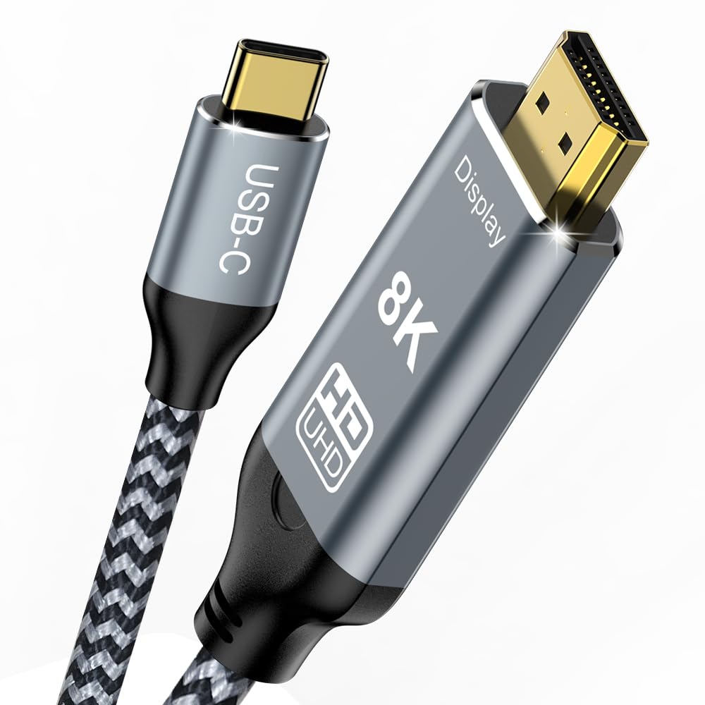 2.1 3.3FT, 8K@60Hz 4K@144Hz 3/4 15, 2.3 HDR10, 48Gbps S22, USB C to HDMI Cable Thunderbolt Compatible with MacBook