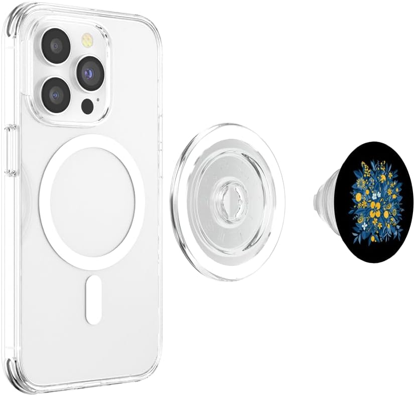 Botanical Citrus Floral Garden Pattern Lemon Citrus Blue Floral Botanical Bouquet PopSockets PopGrip for MagSafe