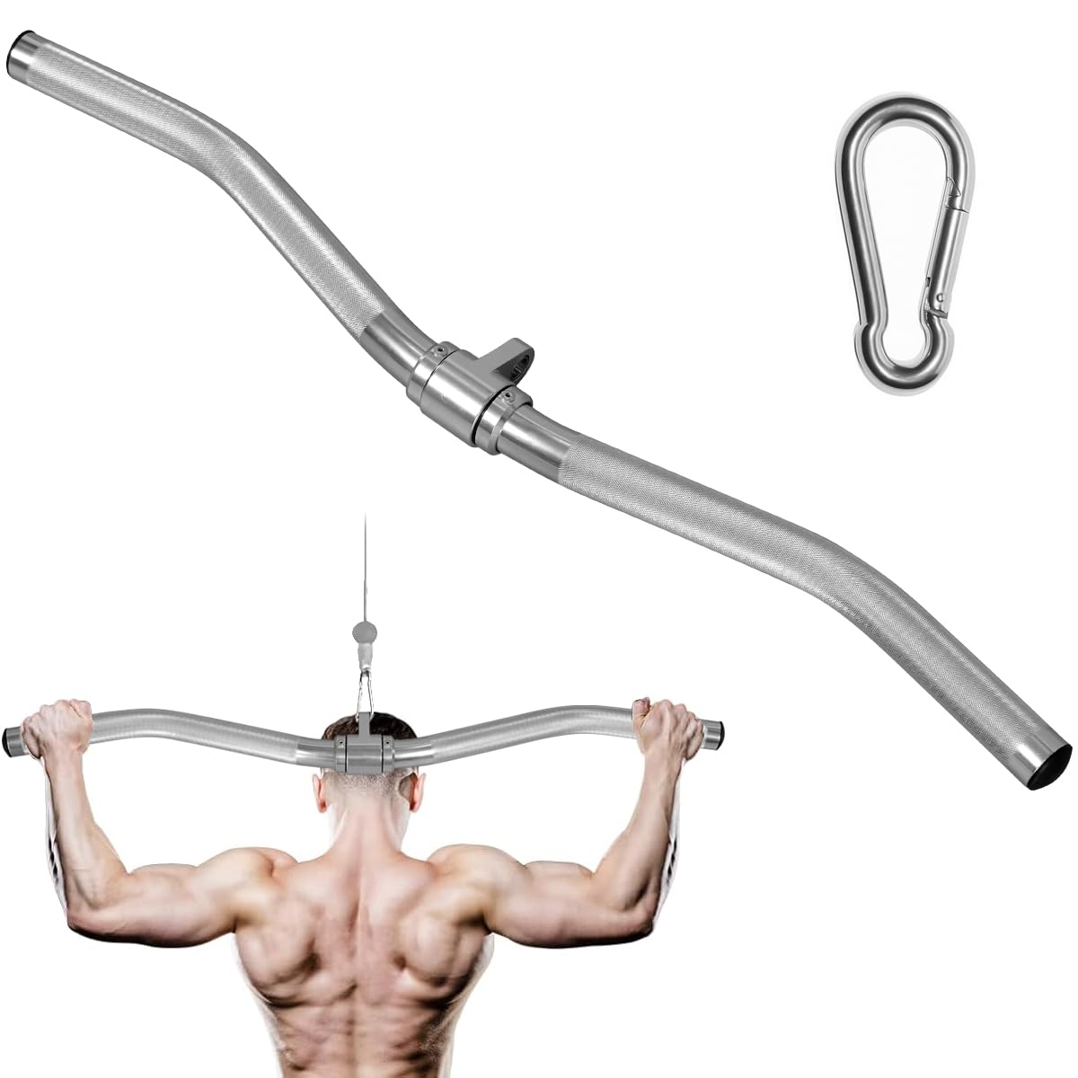 Lat Pulldown Attachments, Straight Bar Cable Attachments, Lat Pull Down Bar, Curl Pulldown Bar, Sturdy & Lightweight Aluminum, Non-Slip Grip, Full Rotation, Max Load 1000LBS