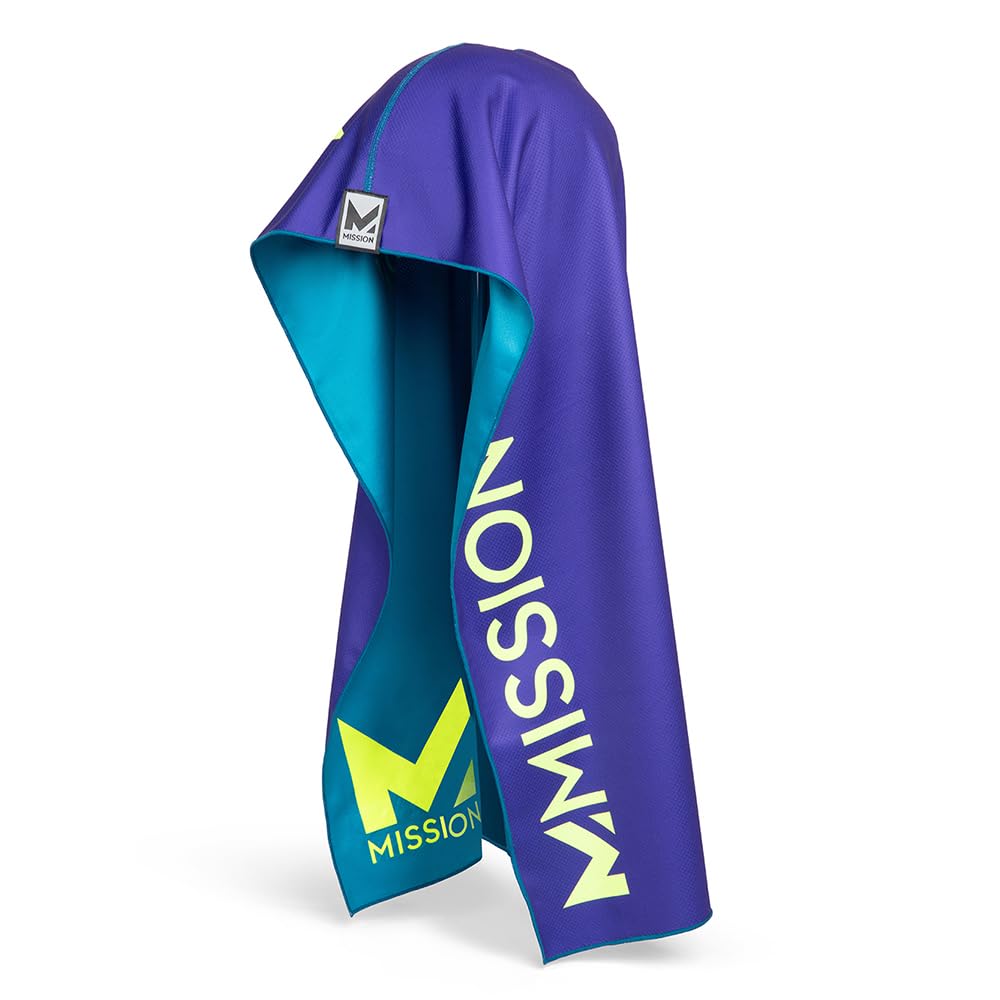 MISSION Reversible Cooling Hoodie Towel- Hood Towel, Cools Instantly When Wet, UPF 50 Sun Protection, Contours Your Head to Stay in Place, Great for Sports, Fitness, Gym (Teal Purple)