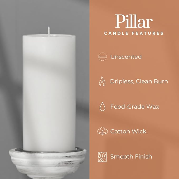 Simply Soson 3x6 inch White Pillar Candles Set of 3, Smooth Texture, Unscented White Candles, Dripless Candles, 3 inch Pillar Candles Ideal as Wedding, Parties, Spas, Dinner, Home Decoration, Church