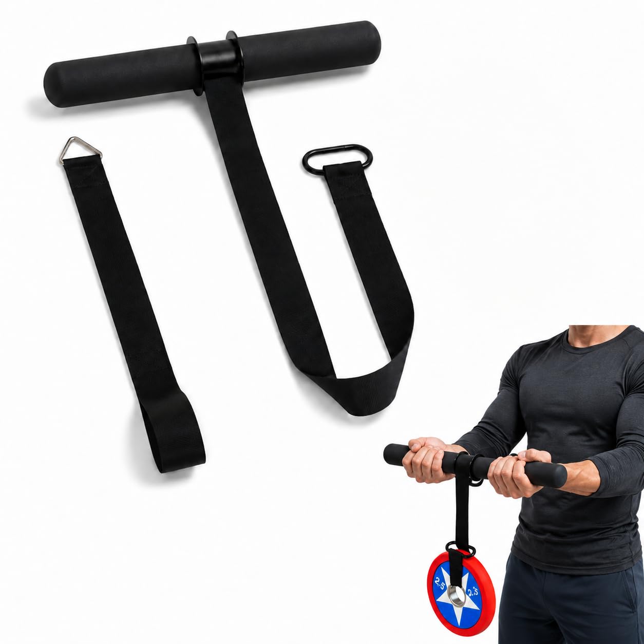 Wrist Roller Forearm Strengthener with Wrist Strap, Thick Carbon Steel Forearm Exerciser Grip Strength Trainer, 300 LB Nylon Webbing for Single-Arm Pull Training, Home Gym Wrist Trainer