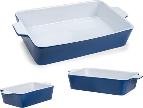 Nat & Jules Ceramic Stoneware Baking Dishes Set of 3 - Nested Blue, 12 x 8 Inches