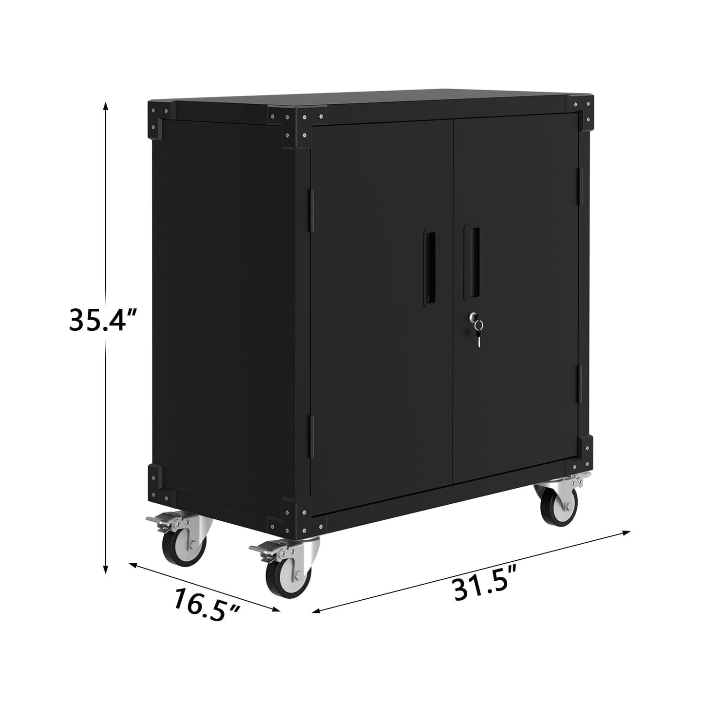EliteEdge 31" Metal Storage Cabinet with Pegboard and Wheels, Lockable Rolling Tool Cabinet with Shelves, Heavy Duty Steel Utility Cabinet for Garage Workshop, Black
