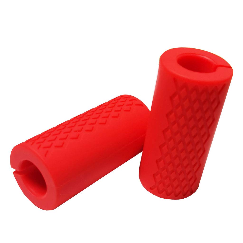 yuhqc Weight Bar Grips Fit Standard Barbell, Dumbell Handles, Thick Bar Training Adapter for Weightlifting & Cable Attachments Fitness Training Rope Grips for Body Arm Forearm Builder Strength (Red)