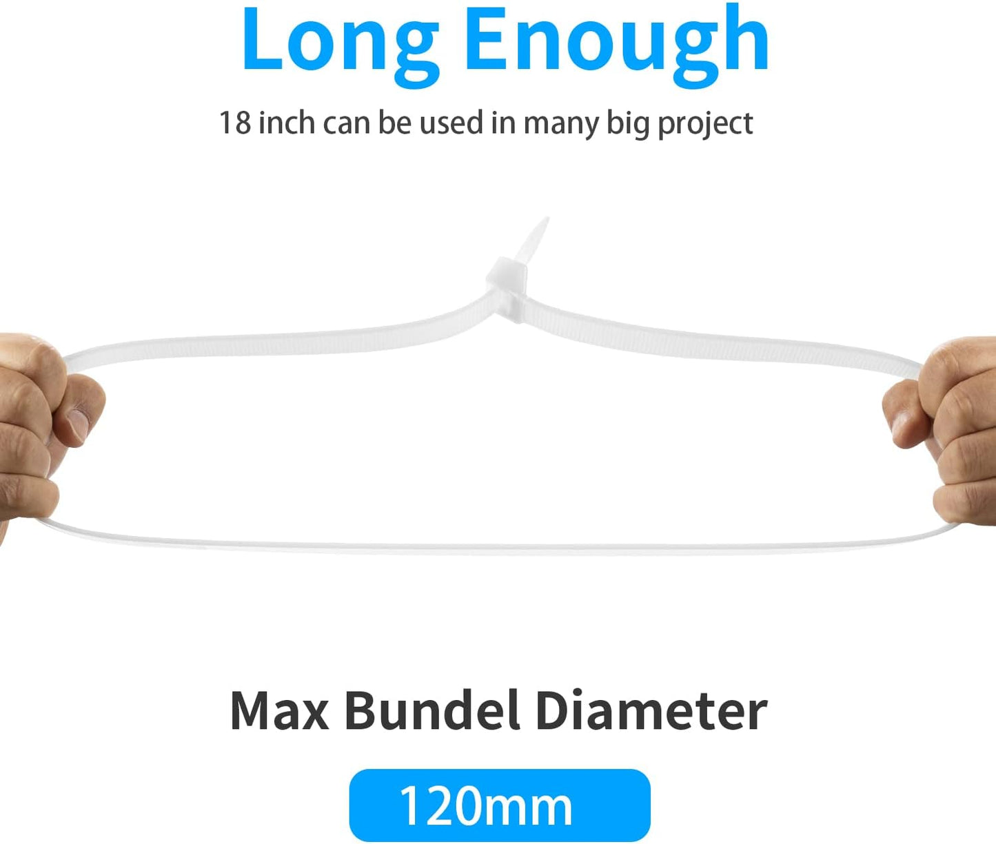 18 inch 100 PACK, 200 LBS Armpow White Zip Ties Heavy Duty Ultra Exclusive Strong Plastic Wire Ties, Large Cable Ties