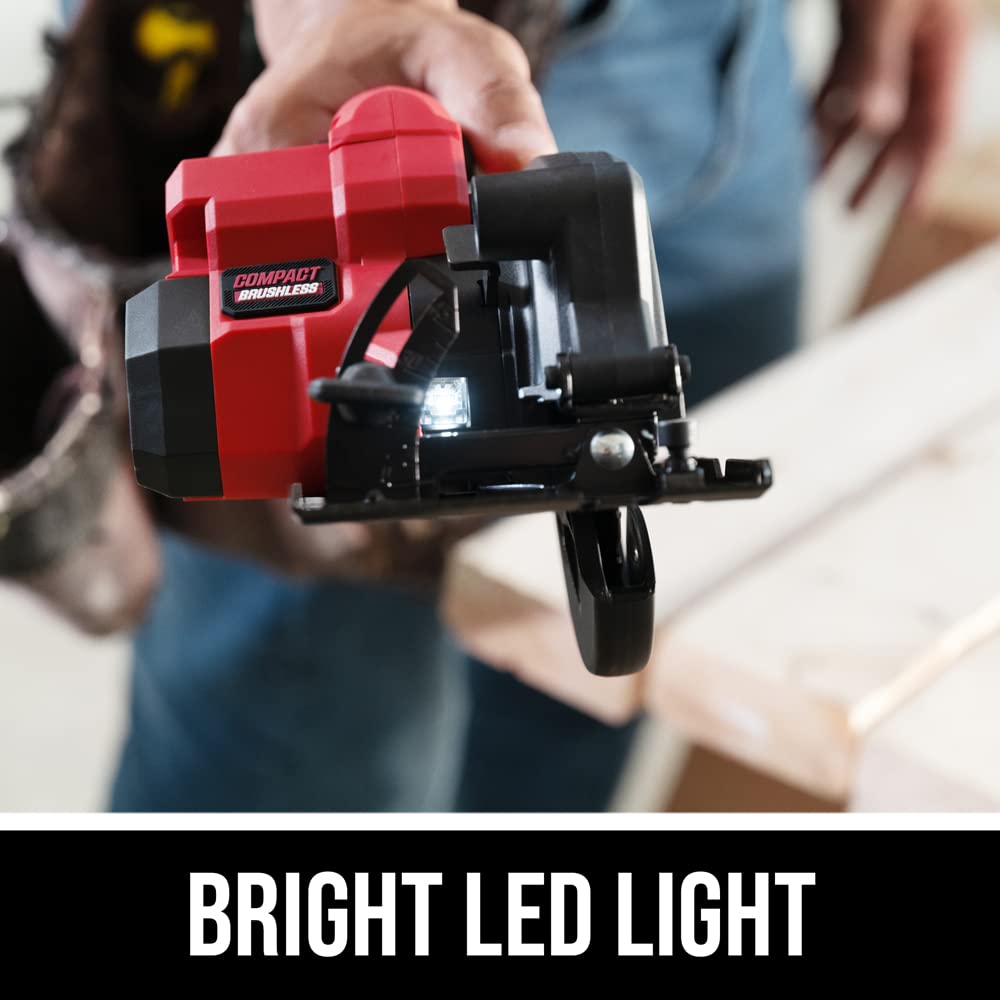 Skil PWRCORE 20 Brushless 20V 4-1/2 in. Compact Lightweight One-Hand Circular Saw Kit with Up to 6,000 RPM Includes 2.0Ah PWR CORE 20 Lithium Battery and Charger - CR5435B-10, Red