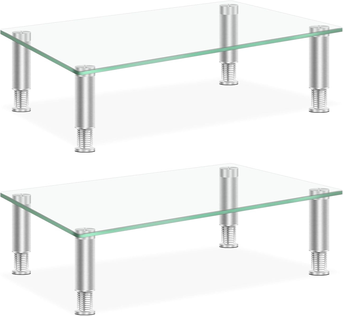 VSAR House 2Pcs, 15L x9.45W x3.75H Inches Tempered Glass Monitor Riser with Height Adjustable, Clear Computer Monitor