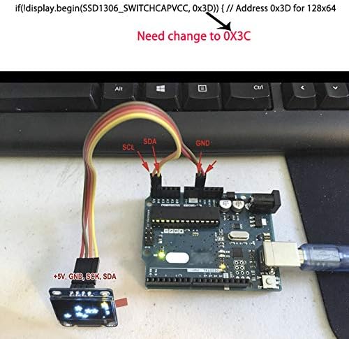 DIYmall 0.96 Inch I2C 128x64 SSD1306 51 Msp420 STIM32 (Pack 2pcs) Blue Yellow OLED Display Module Serial IIC Screen