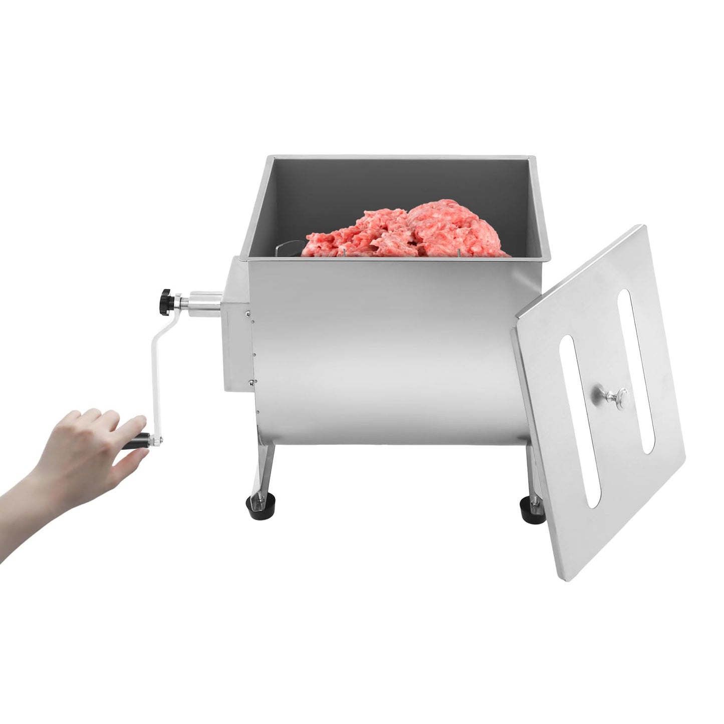 Commercial Manual Meat Mixer with Lid, Stainless Steel Fixed 44lbs Tank Hand Meat Mixer Tool for Sausage