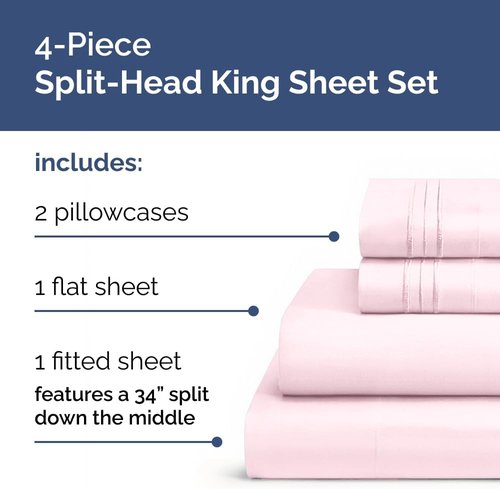 Flex Top Split Head King Sheet Set - Comfy Cooling Bed Sheets | Luxury Oeko-Tex Bedding in Lavender Pink