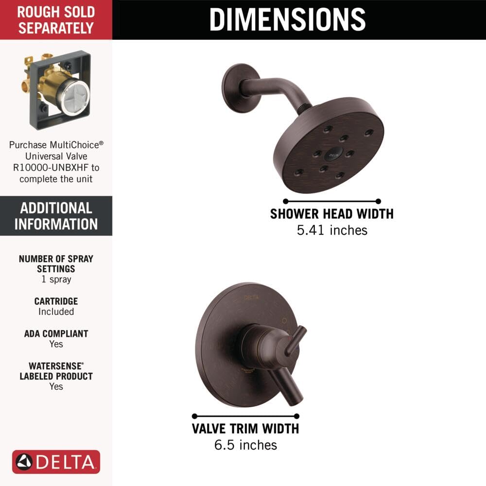 Delta Faucet Trinsic 17 Series Dual-Function Shower Trim Kit with Single-Spray H2Okinetic Shower Head, Venetrain Bronze T17259-RB (Valve Not Included)