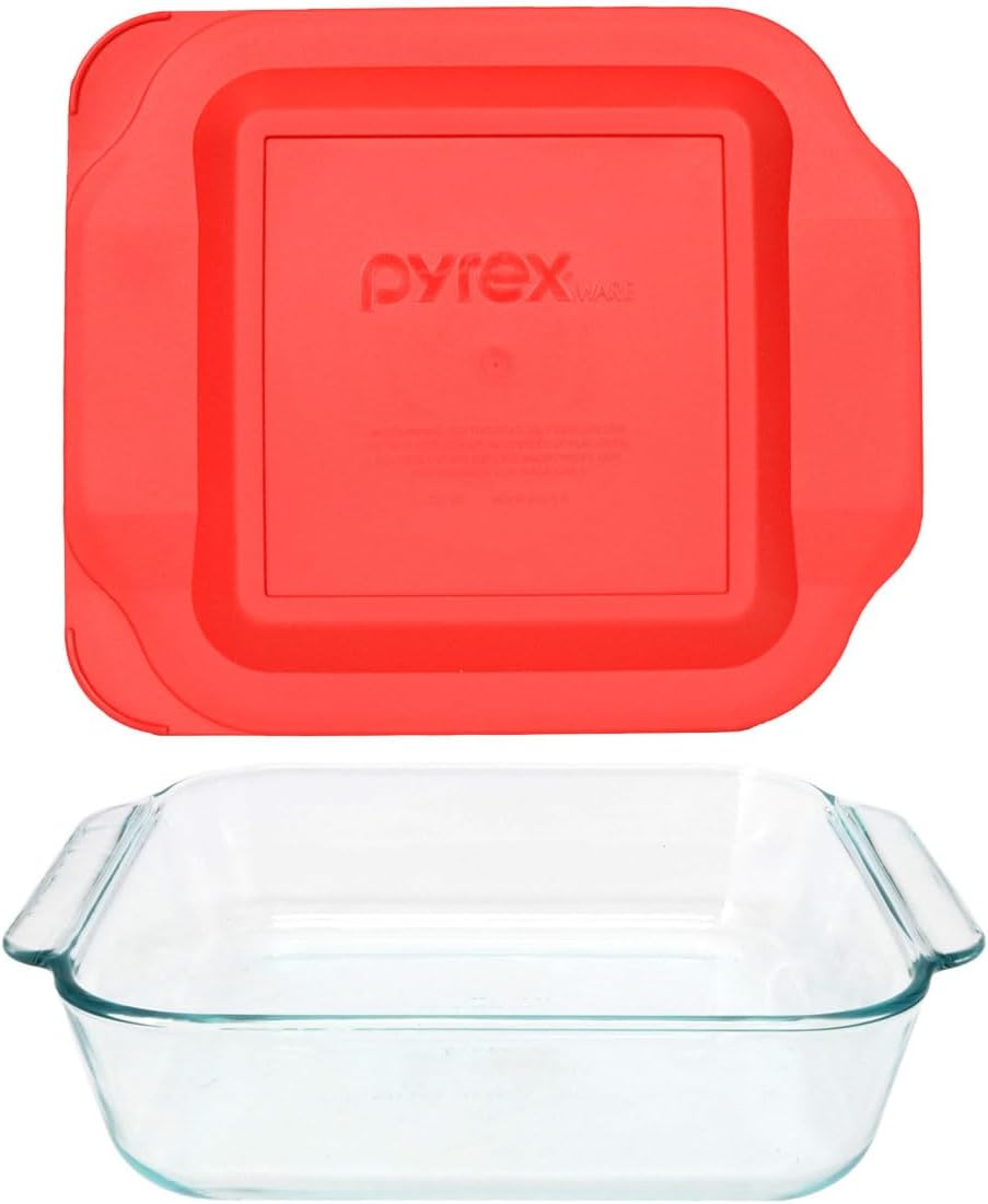 Pyrex 222 2Qt Glass Baking Dish with Red Food Storage Replacement Lid - Made in USA