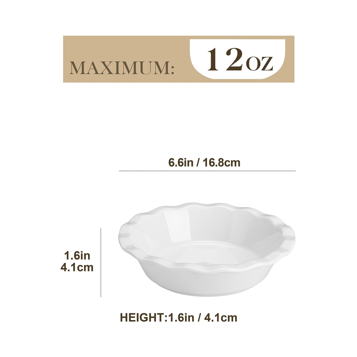 MALACASA Ceramic Mini Pie Pans Set of 6, 6 Inch Pie Plates for Baking with Ruffled Edge, Small Quiche Baking Dish Pans Tart Pans, Individual Pot Pie Plates, Microwave & Oven Safe, White
