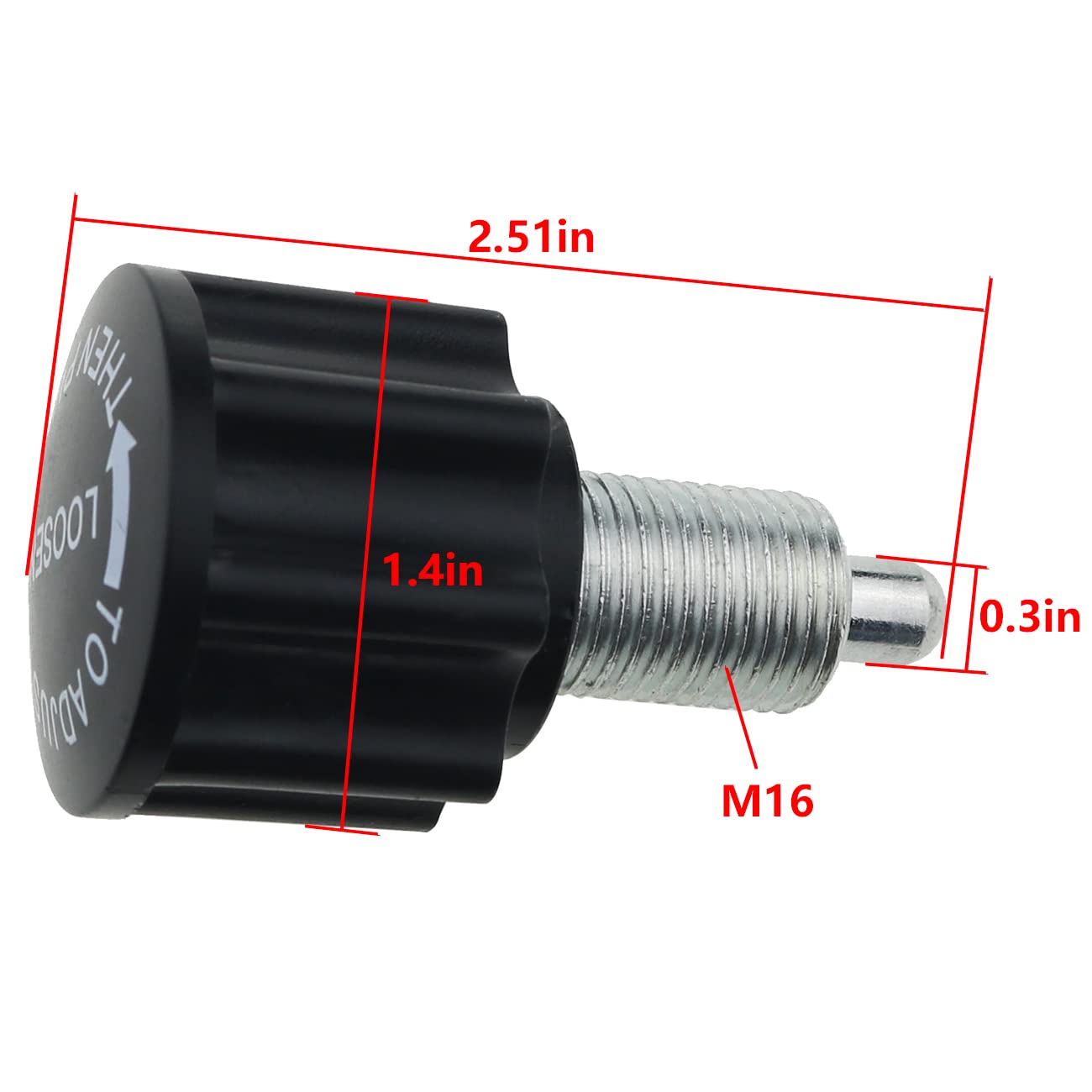 FMHXG M16 Pull Pin Knob, Black, Steel & ABS, M16 x 1.5, 65mm