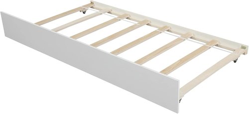 LostCat Twin Size Bed Frame - Trundle & Headboard, Solid Pinewood, No Box Spring Needed, White