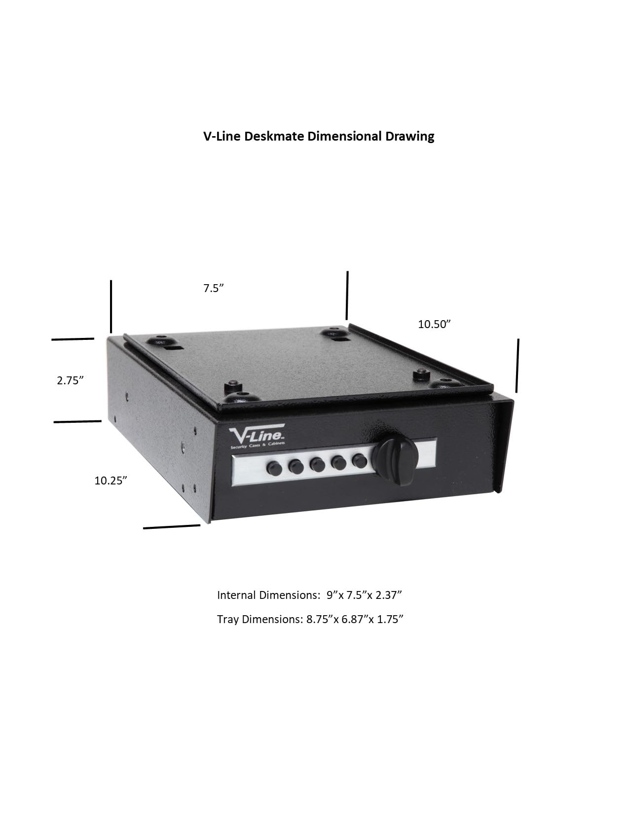 V-Line Desk Mate Keyless Security Box 2597-S with Quick Release Mounting Bracket, Simplex Lock, Black, Made in USA