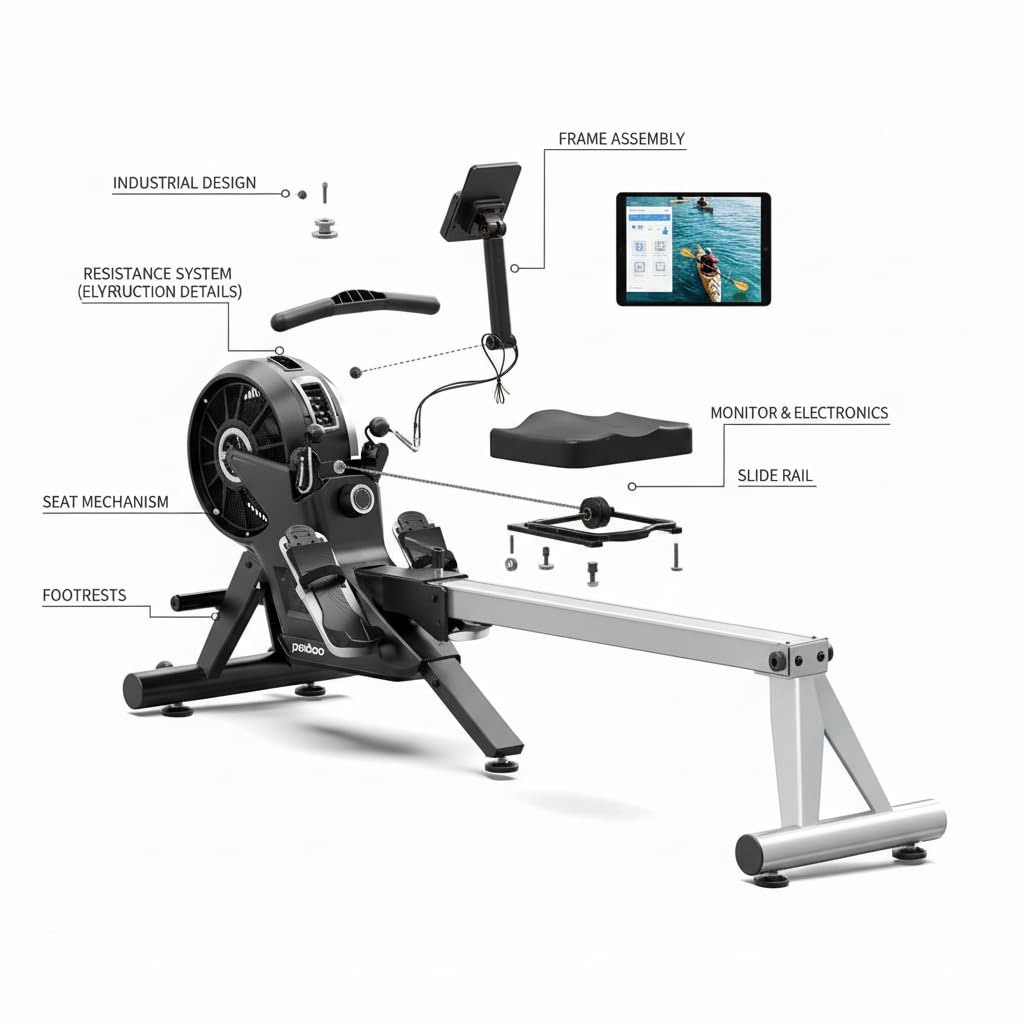 Air Rowing Machine for Home, 10-Level Adjustable Wind Resistance Professional Indoor Rowers, Foldable Commercial Row Machines with LCD Display and Wheels, Comfortable Seat, Easy Storage