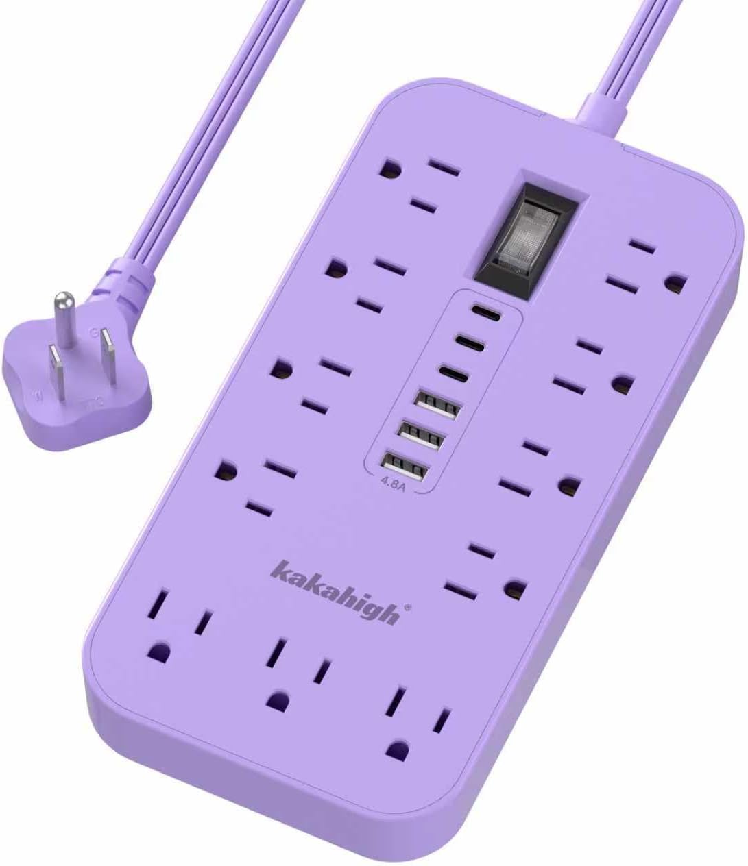 kakahigh 5 11 6 (24W/4.8A), Purple Extension Cord with Multiple Outlets- FT Lavender Power Strip, Girls Extension Cord