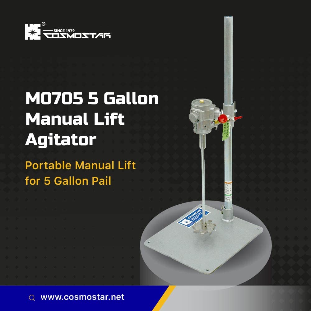 COSMOSTAR M0705 1/8 HP Pneumatic Agitator Manual Lift Pail Mixer 5 Gallon | Paint Agitator | Pneumatic Bracket Mixer, Paint Stirring Machine Bracket Air Agitator Paint Mix Tool