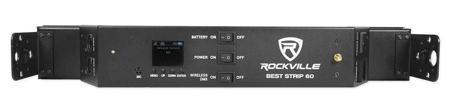 Rockville Best Strip 60 Pack Black 6 Battery-Powered 36W Each LED Strip Lights RGBWA+UV Wireless DMX Rechargeable Charging Case with Remotes Brackets and Cables for DJs and Event Lighting