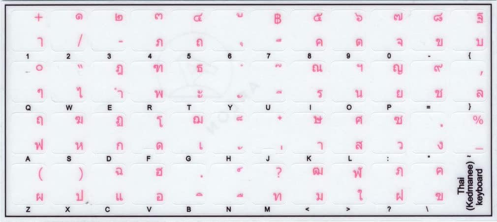 4Keyboard Thai Keyboard Stickers with Pink (Magenta) Lettering ON Transparent Background