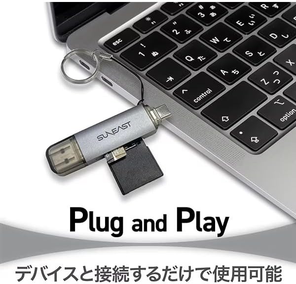 SUNEAST USB3.2 Gen1 DDR200 170MB/s SD MicroSD UHS-I Dual-Slot Card Reader with Type-C and Type-A Ports, Keychain