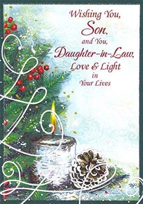 Designer Greetings White Candle - Love and Light Religious Christmas Card for Son & Daughter-in-Law