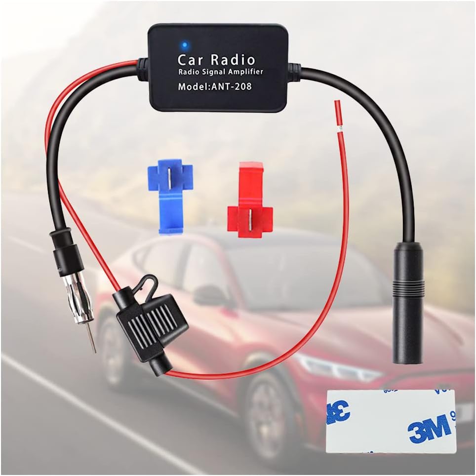 Junecarp 12V 25 Car Antenna Booster db - Amplify Signal & Reduce Noise AM FM Radio Antenna Amplifier for Car