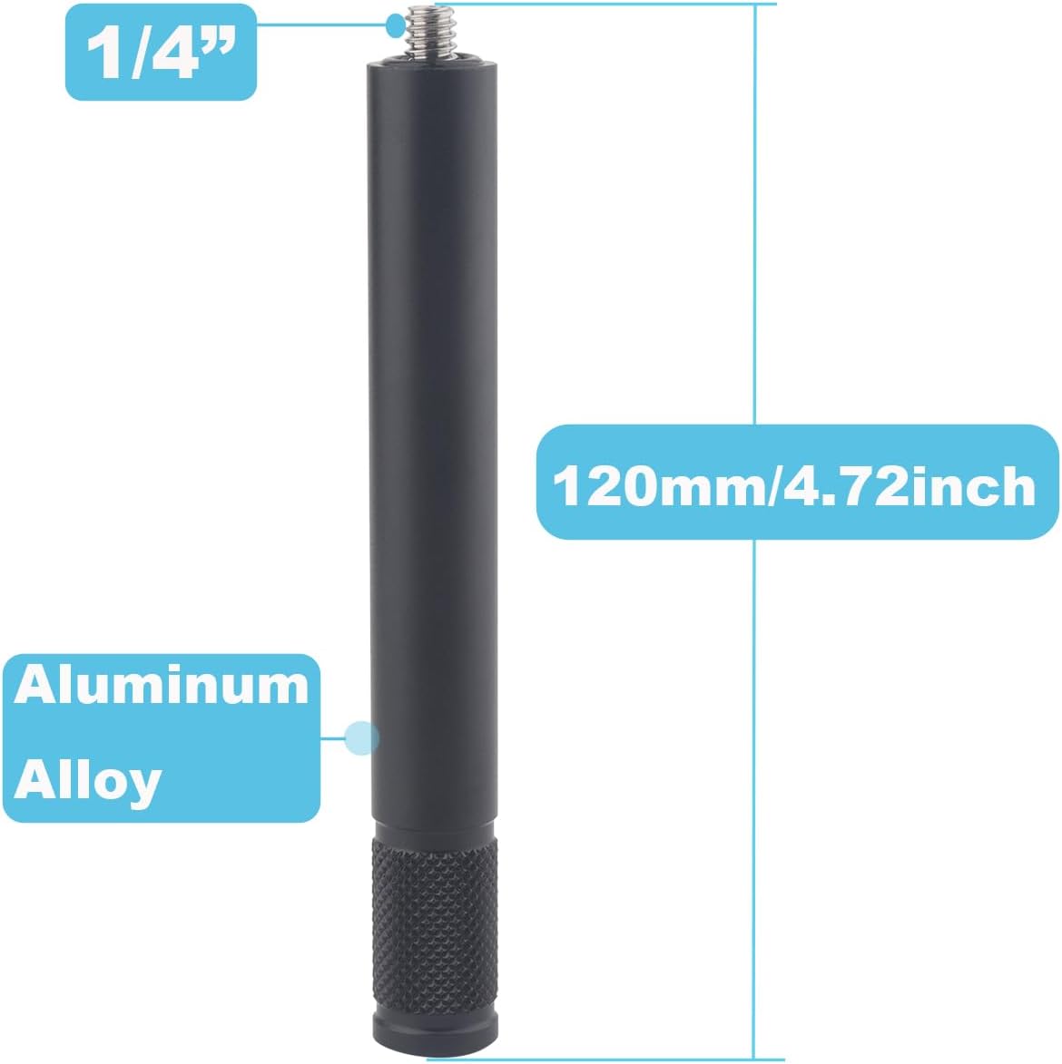 Rigdance 1/4" 4.7" (12cm) 1/4"-20 Thread Extension Mount Heavy-Duty Aluminum Tube | Male & Female Screws | CNC-Machined