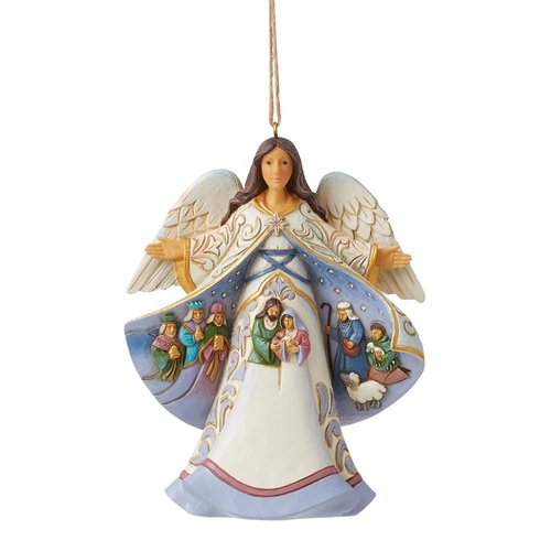 Enesco Jim Shore Heartwood Creek Angel with Cloak Nativity Scene Hanging Ornament, 4.53 Inch, Multicolor