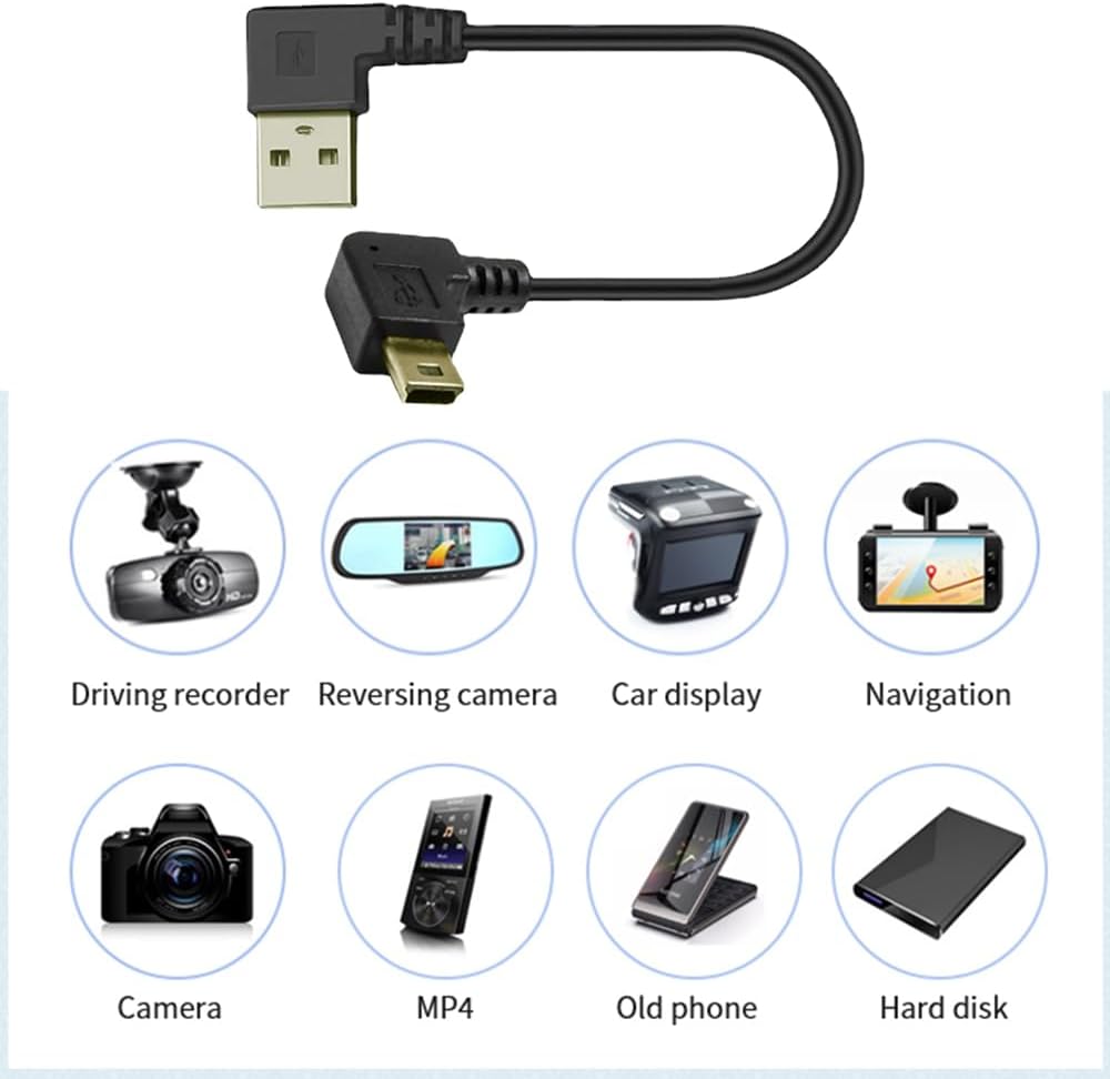 (6Inch, 3-Pack) Herfair Dash Cam Cable Right Angle USB to Mini USB Cable Power Charger Cord for Dashcam, Dashboard