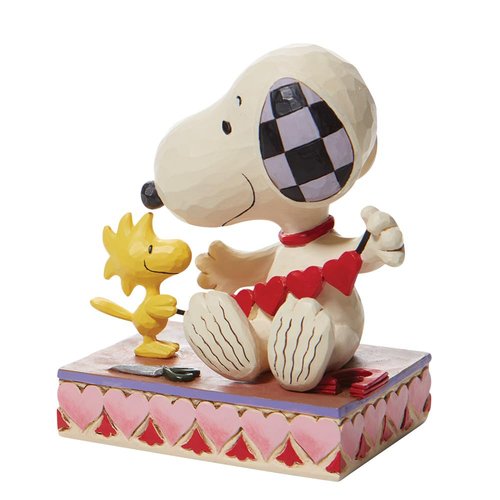 Enesco Peanuts Collection by Jim Shore Woodstock and Snoopy with Heart Garland Figurine- Stone Resin Hand Crafted Painted Collectible Peanuts Snoopy Figurines Home Decor Statue, 4.5 Inch