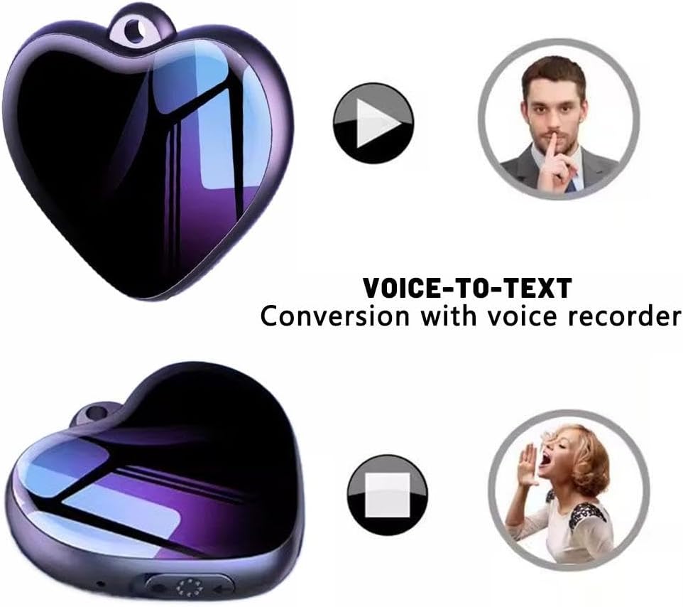 Generic 200h (8GB) Heart Pendant Voice Recorder - Storage AI-Powered Voice-to-Text Recorder with HD Noise Reduction