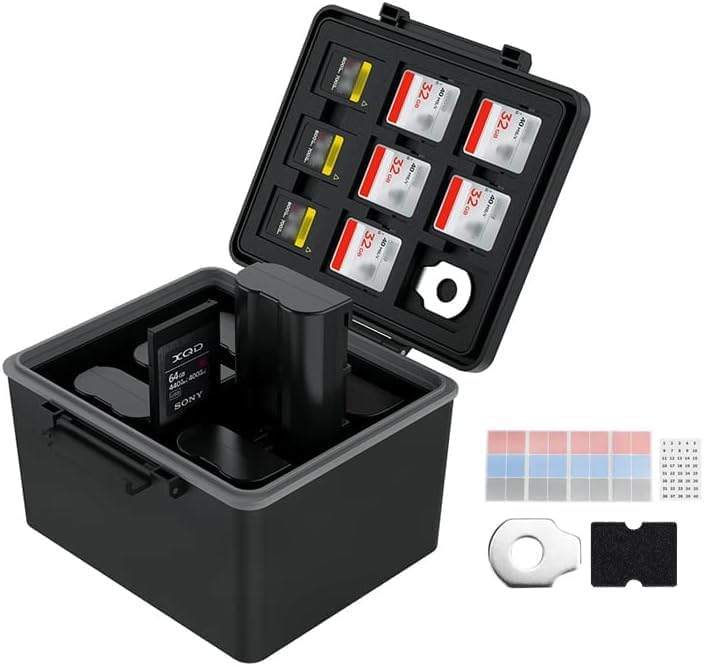 JJC LP-E6 EN-EL15C NP-W235 FZ100 16 6 3 2 Camera Battery and Memory Card Case with Labels,DSLR SLR Battery Organizer