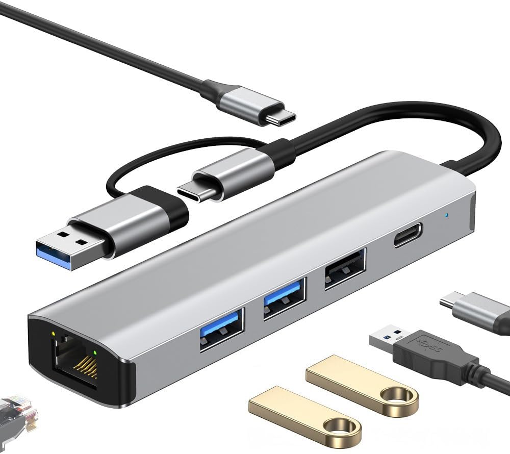 HBFQMDJLX 6-in-2 3.2 3 3.2 3.2,1000Mbps RJ45, USB Hub Docking Station, USB Ports, Gigabit Ethernet, USB-C Power