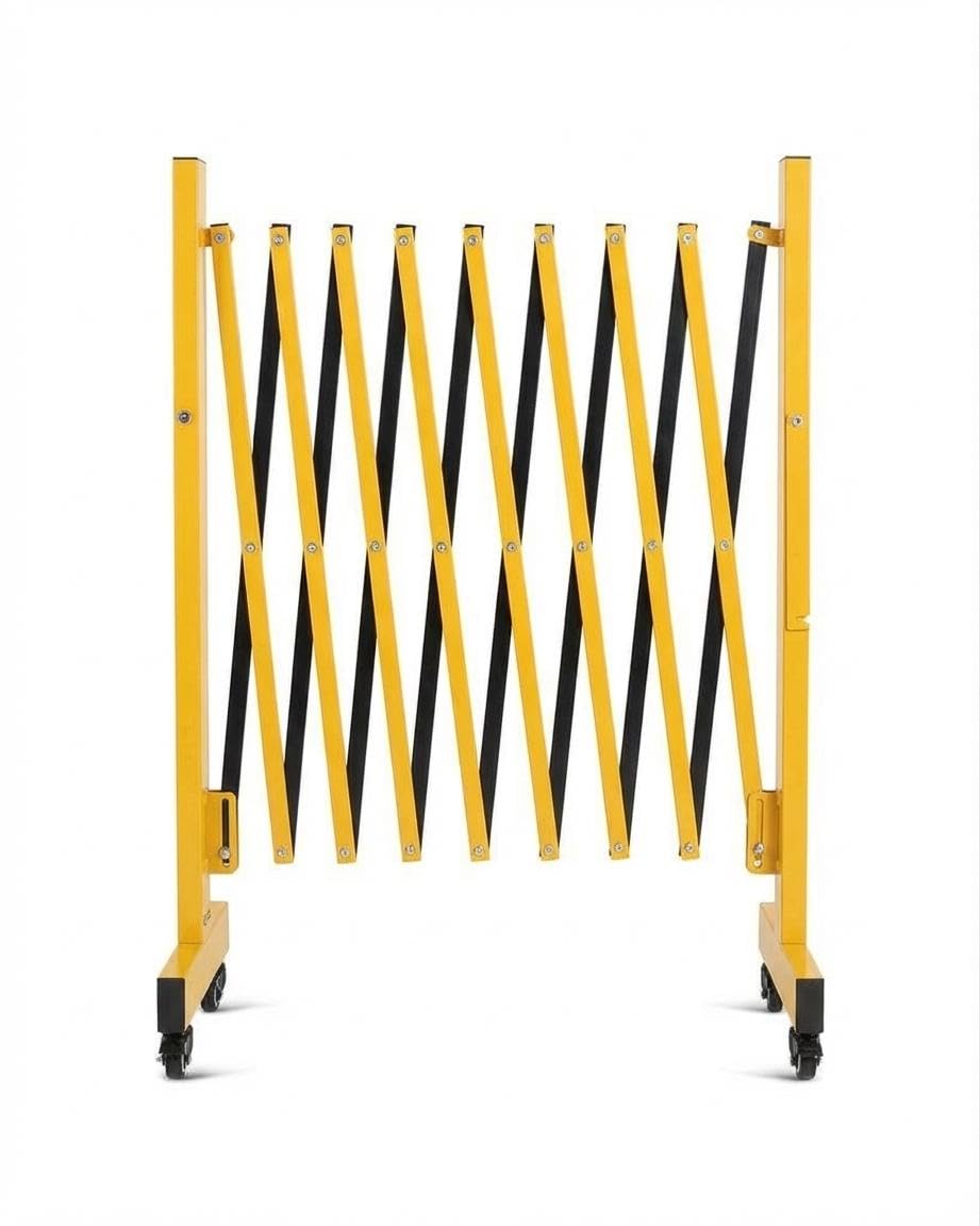 Expandable Barricade 8 ft, Industrial Metal Retractable Traffic Fence with Locking Casters, Portable Folding Security Gate for Construction, Crowd Control & Driveway